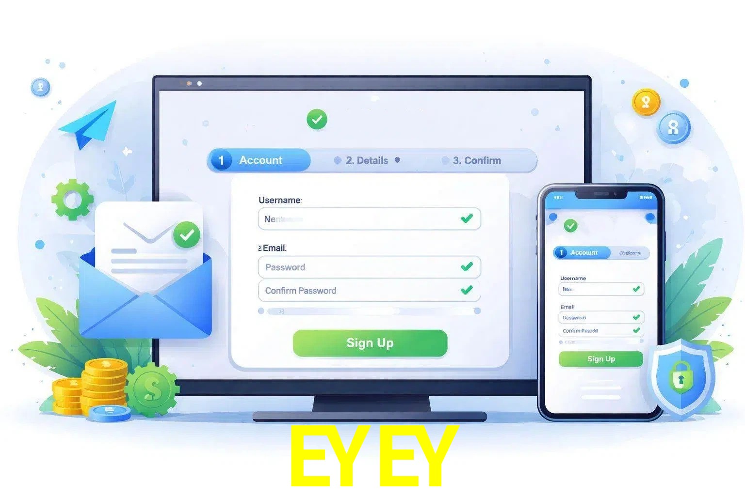 Registro de nuevo usuario y configuración de cuenta EYEY